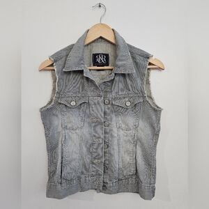Rock & Republic Striped Denim Vest Distressed Biker Western Small